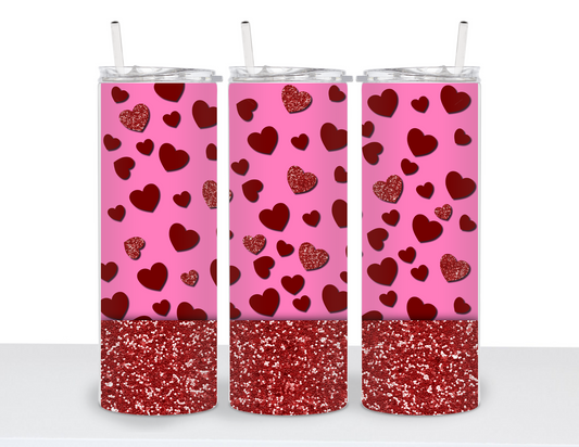 Stainless Steel 20oz Tumbler Straight-Hearts and Glitter