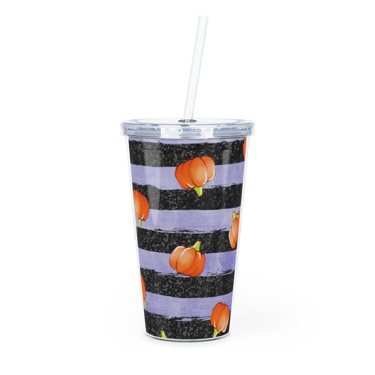 Stripped Pumpkin Plastic Tumbler with Straw