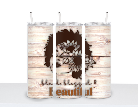 Stainless Steel 20oz Tumbler Straight-Black, Blessed, and Beautiful
