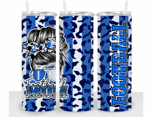 Blue & White Football Mom Stainless Steel 20oz Tumbler Fall Edition