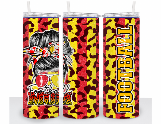 Stainless Steel 20oz Tumbler Straight- Red Tiger Print Football Mom