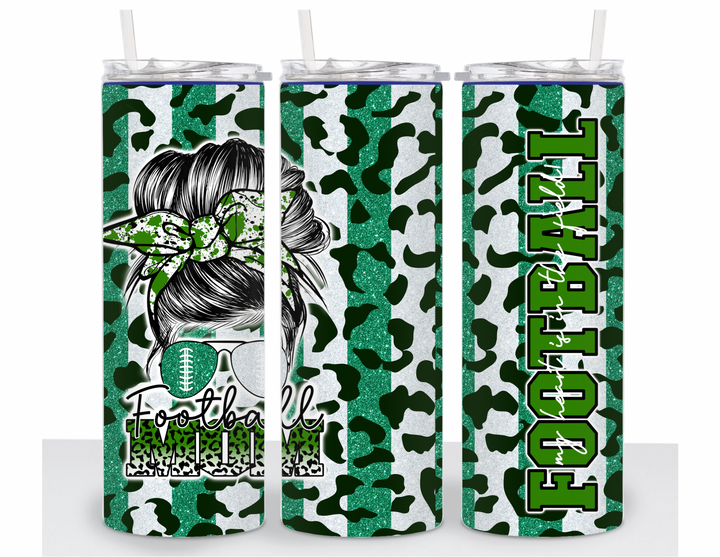 Stainless Steel 20oz Tumbler Straight- Green Print Football Mom