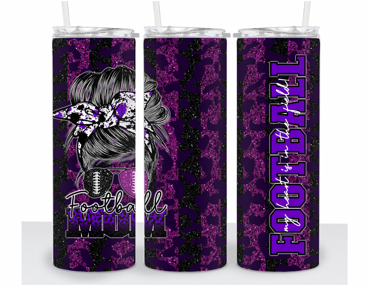 Stainless Steel 20oz Purple Tumbler Straight- Football Edition