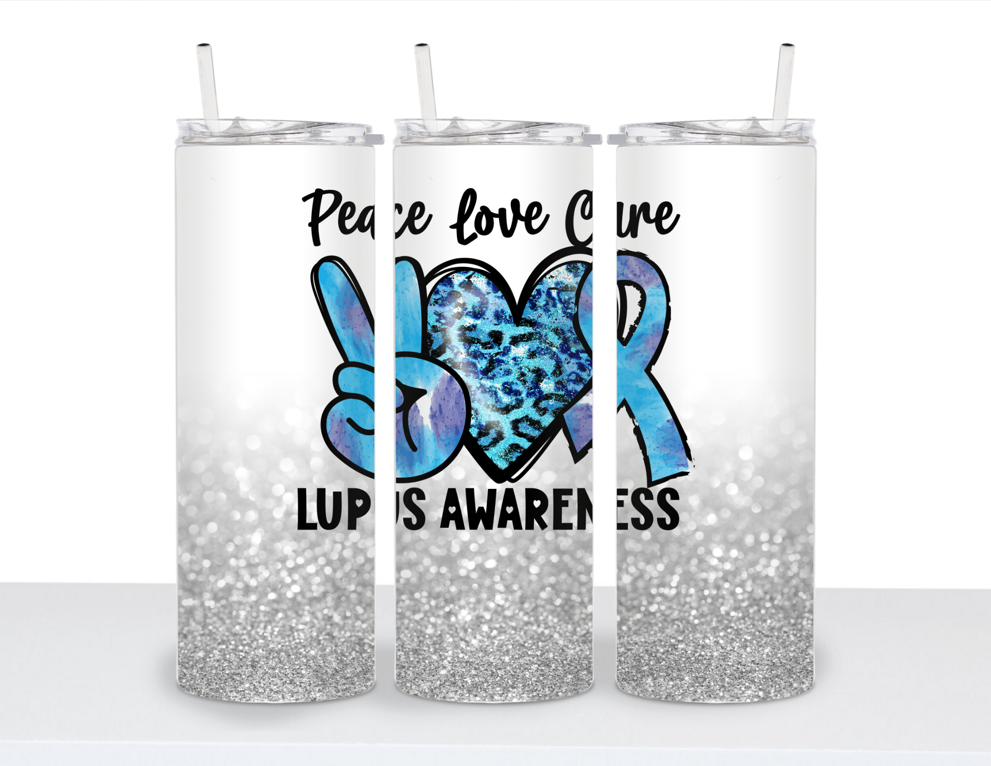 Stainless Steel 20oz Tumbler Straight- Peace, Love Cure: Awareness Collections