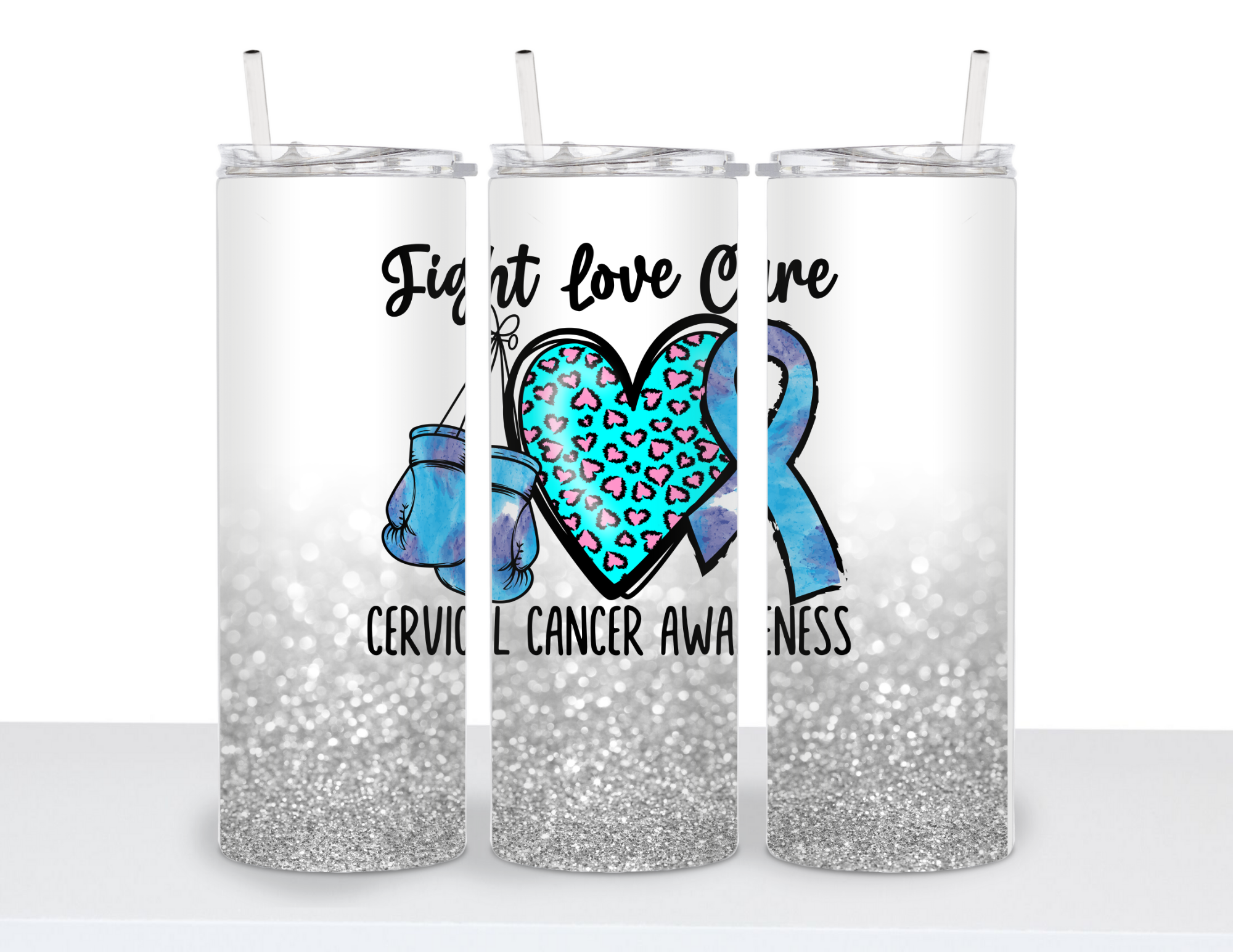 Stainless Steel 20oz Tumbler Straight- Peace, Love Cure: Awareness Collections
