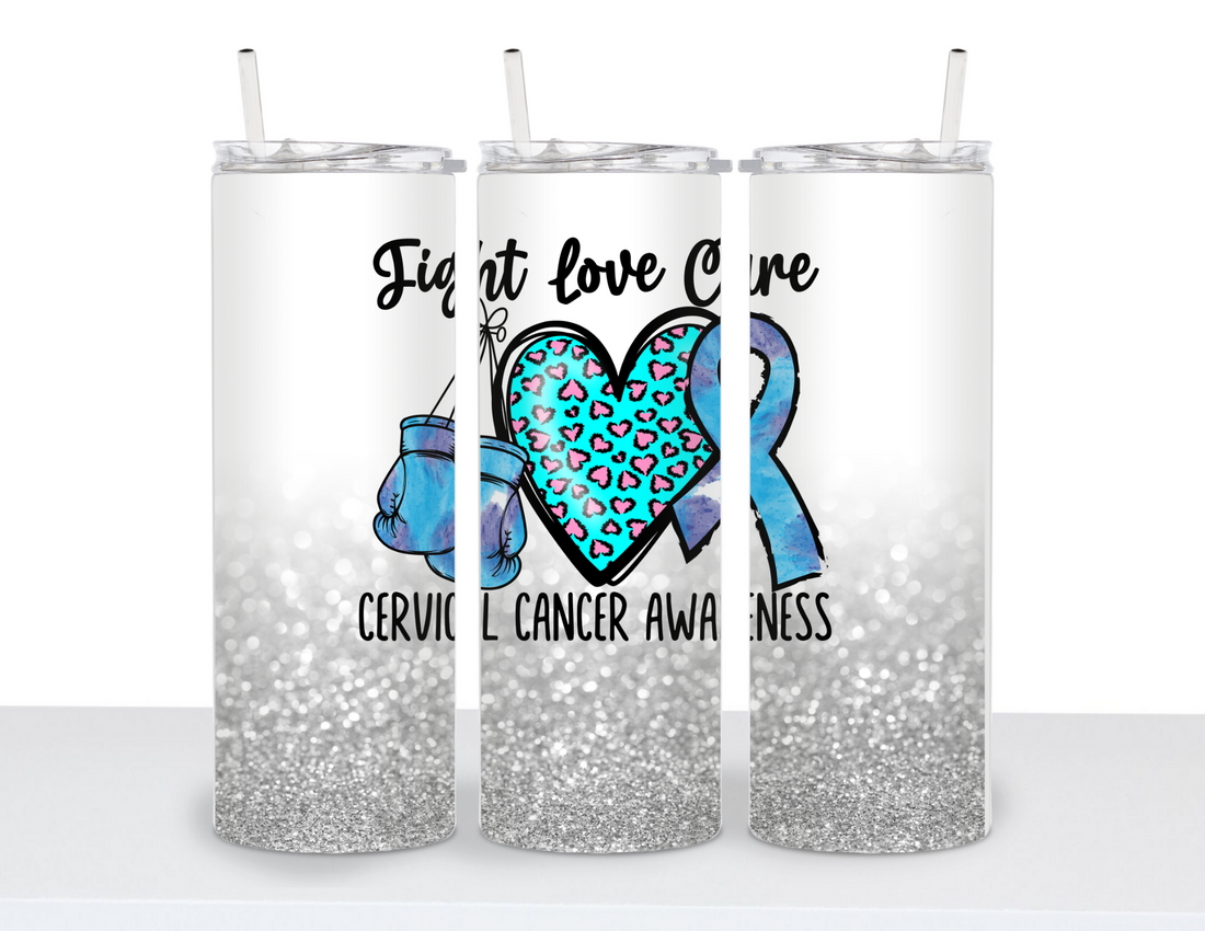 Stainless Steel 20oz Tumbler Straight- Peace, Love Cure: Awareness Collections
