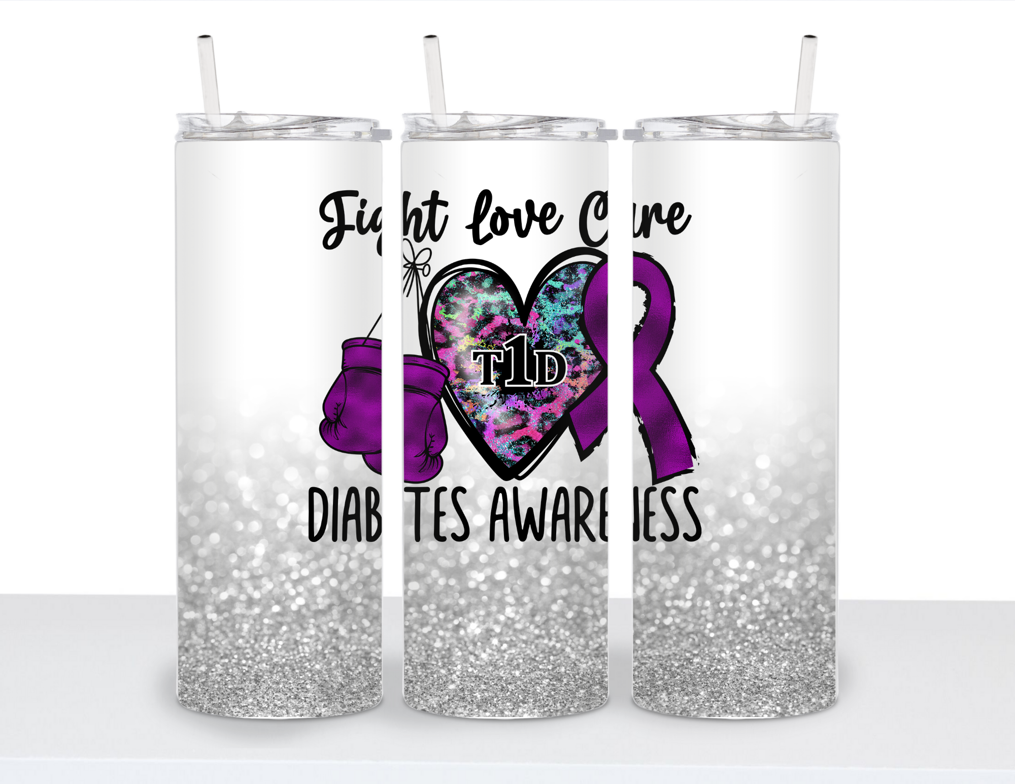 Stainless Steel 20oz Tumbler Straight- Peace, Love Cure: Awareness Collections