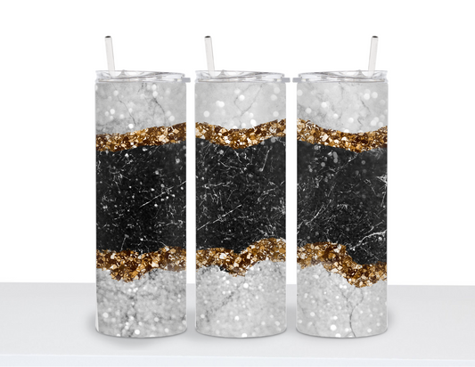 Stainless Steel 20oz Tumbler Straight-Black and White Geode