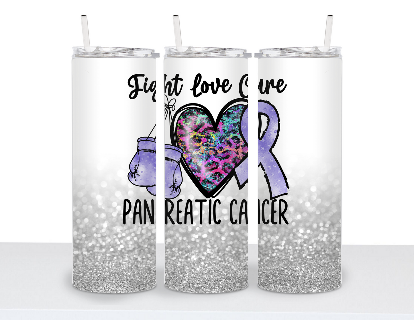 Stainless Steel 20oz Tumbler Straight- Peace, Love Cure: Awareness Collections