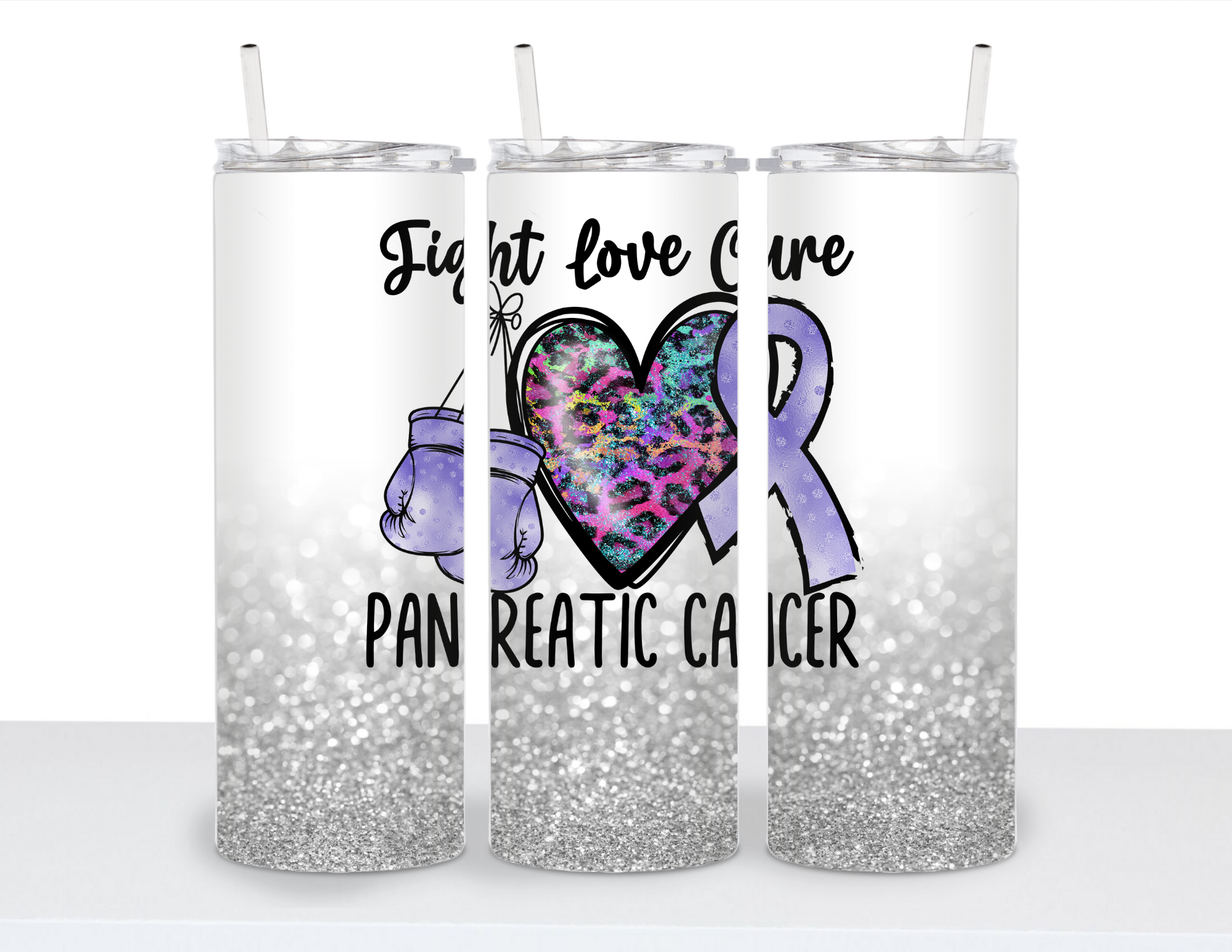 Stainless Steel 20oz Tumbler Straight- Peace, Love Cure: Awareness Collections