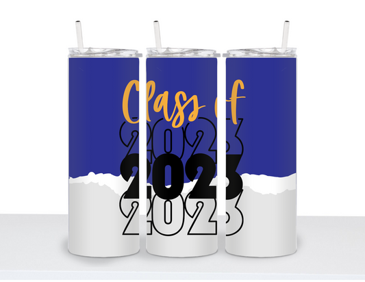 Stainless Steel 20oz Tumbler Straight - Class of 2023 Custom School Colors