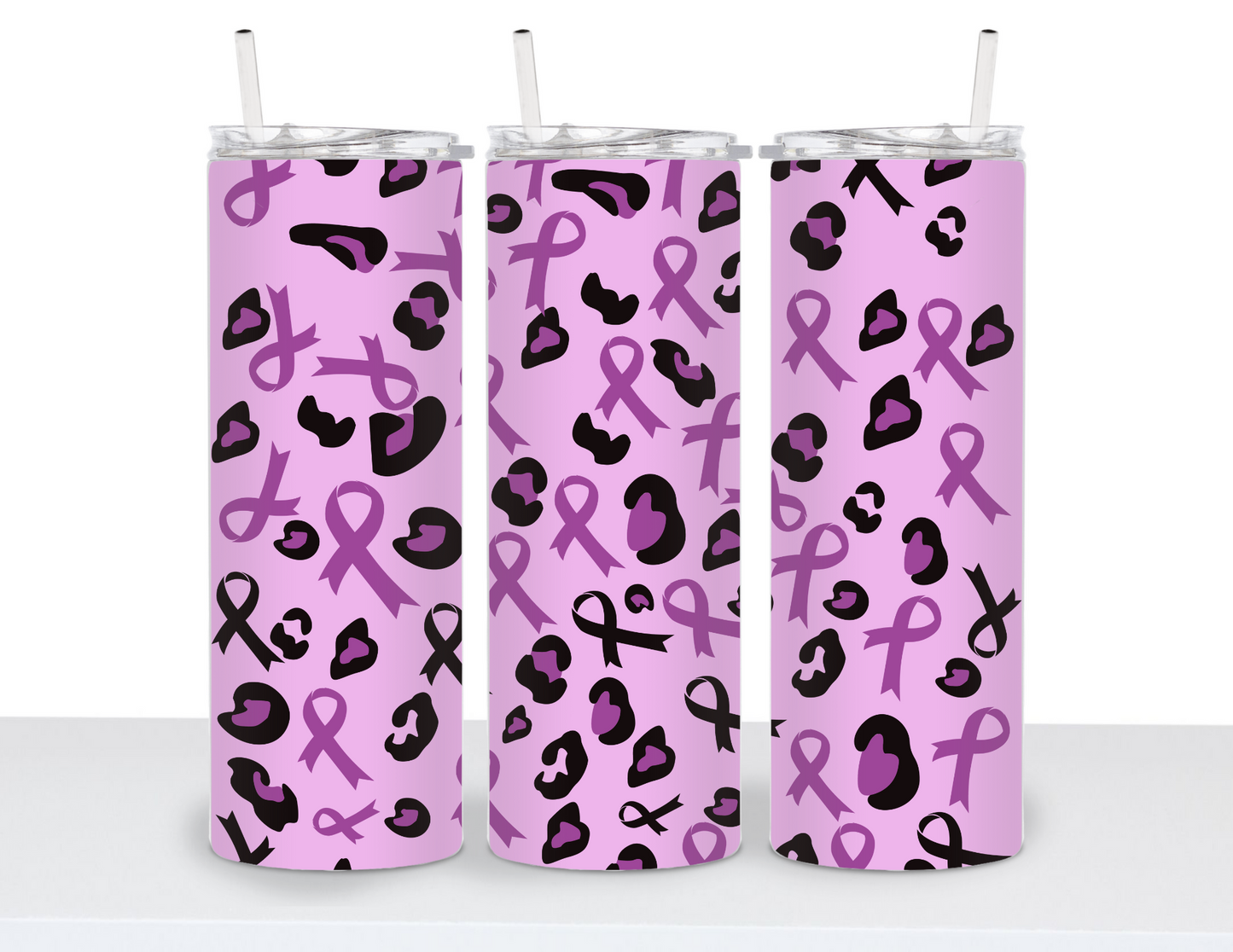 Stainless Steel 20oz Tumbler Straight- Purple Chaeta Print with Ribbons
