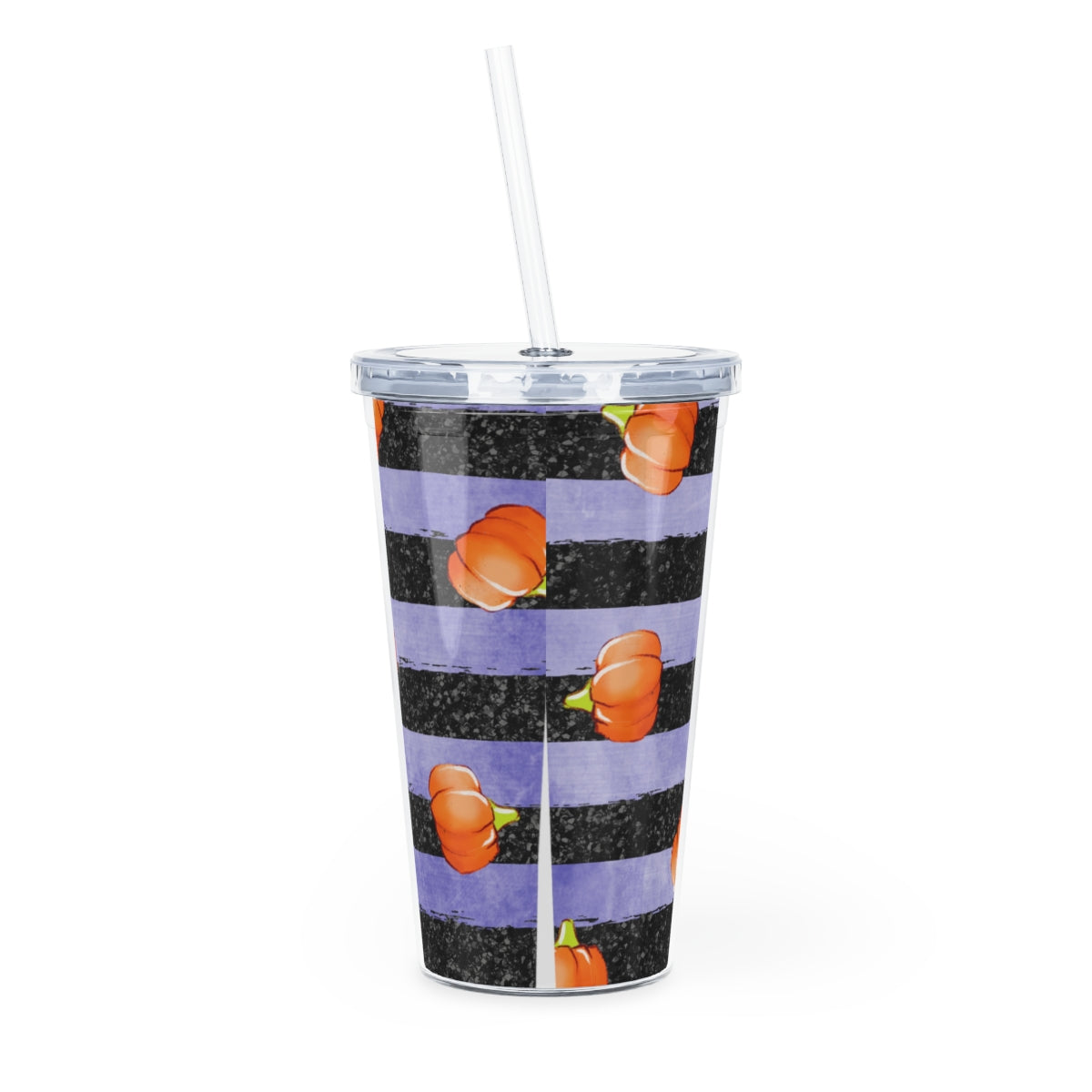 Stripped Pumpkin Plastic Tumbler with Straw