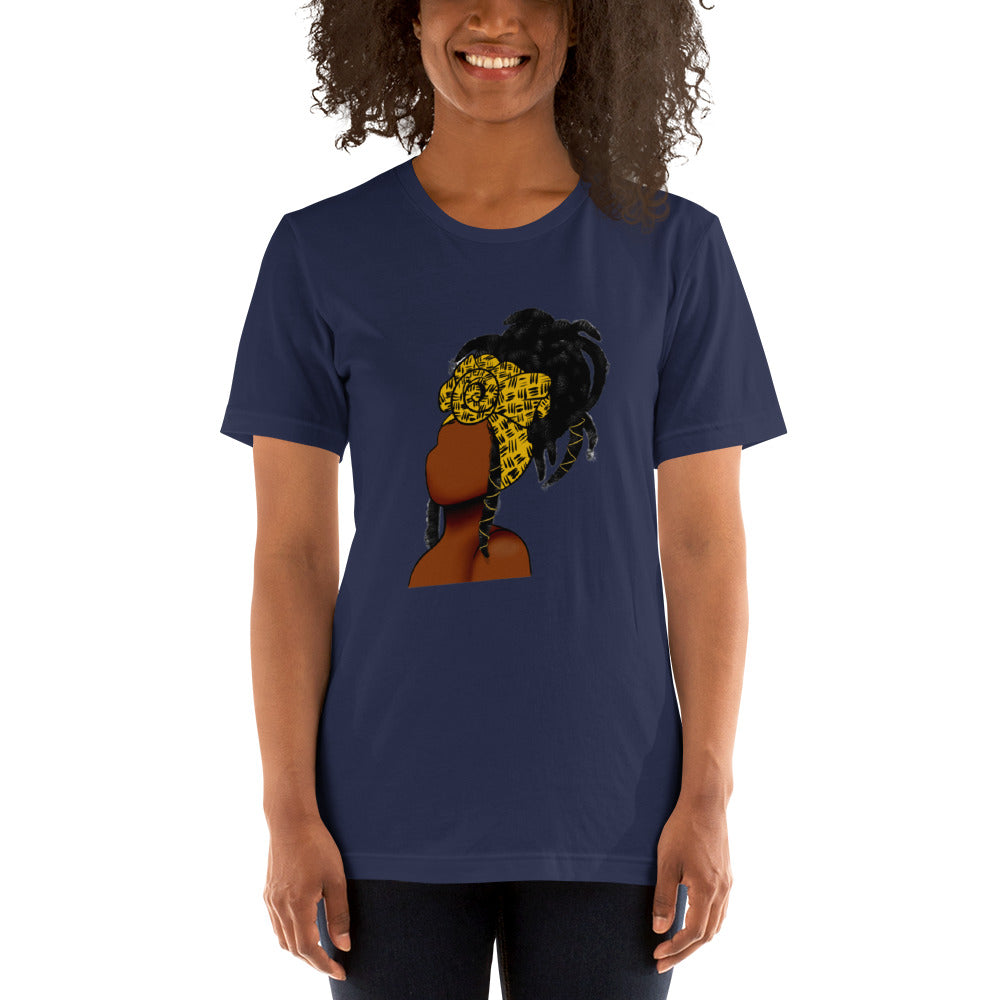 Loc'd Beauty- Dark Brown and Yellow Pattern Wrap t-shirt