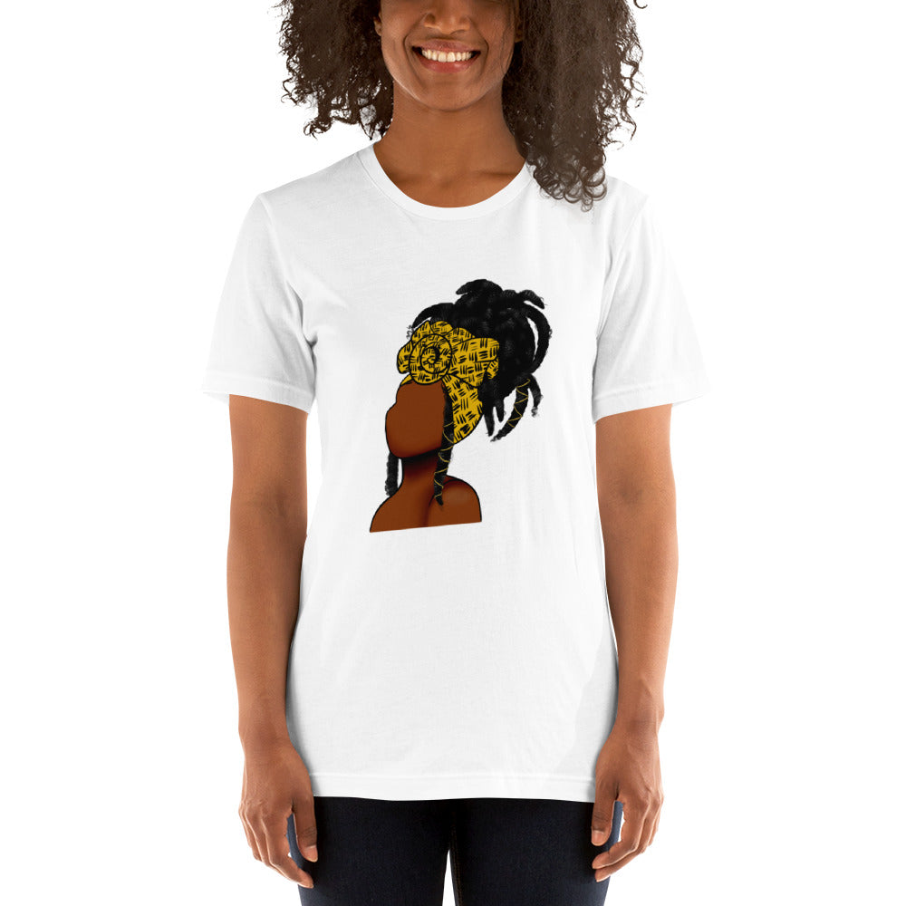 Loc'd Beauty- Dark Brown and Yellow Pattern Wrap t-shirt